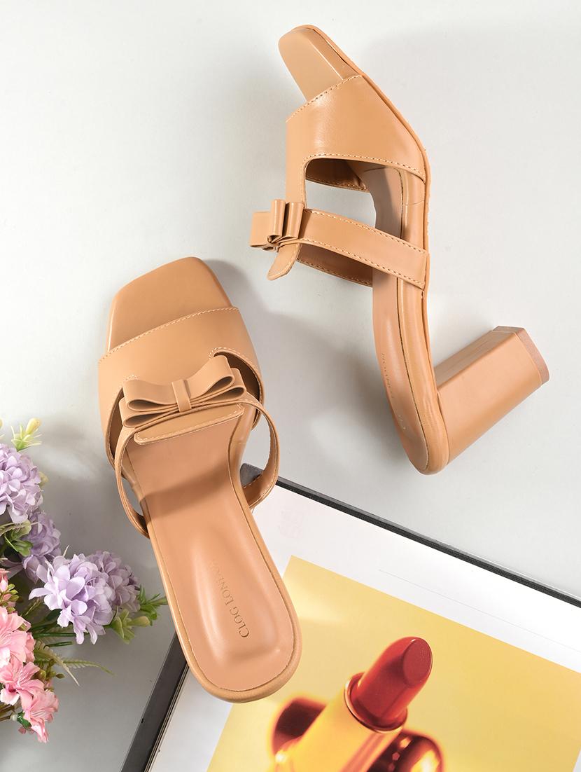tan synthetic slip on sandals - 20363833 - Zoom Image - 0