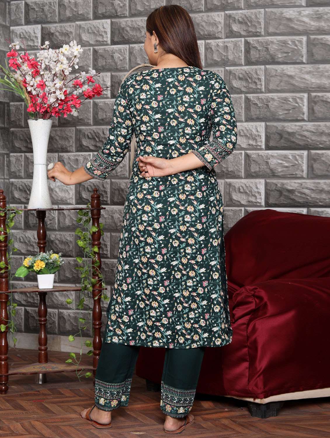 bottle green colored kurta pant set - 20363930 -  Standard Image - 2