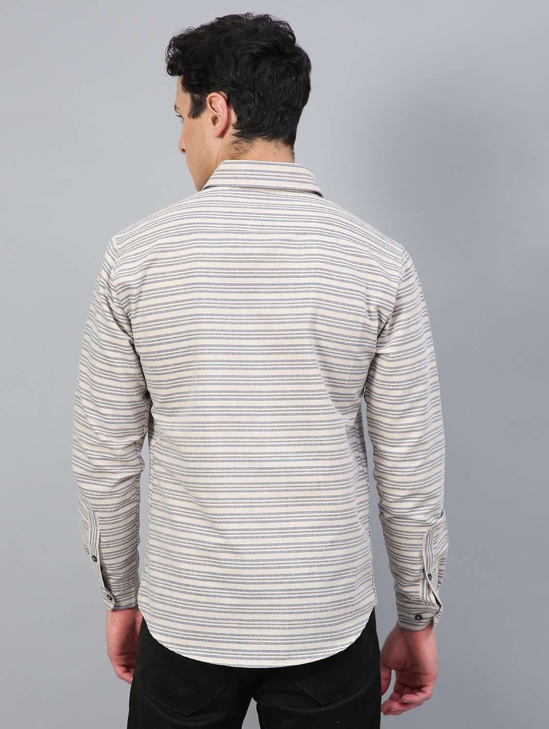 men off white striped long sleeves casual shirt - 20365136 -  Standard Image - 2