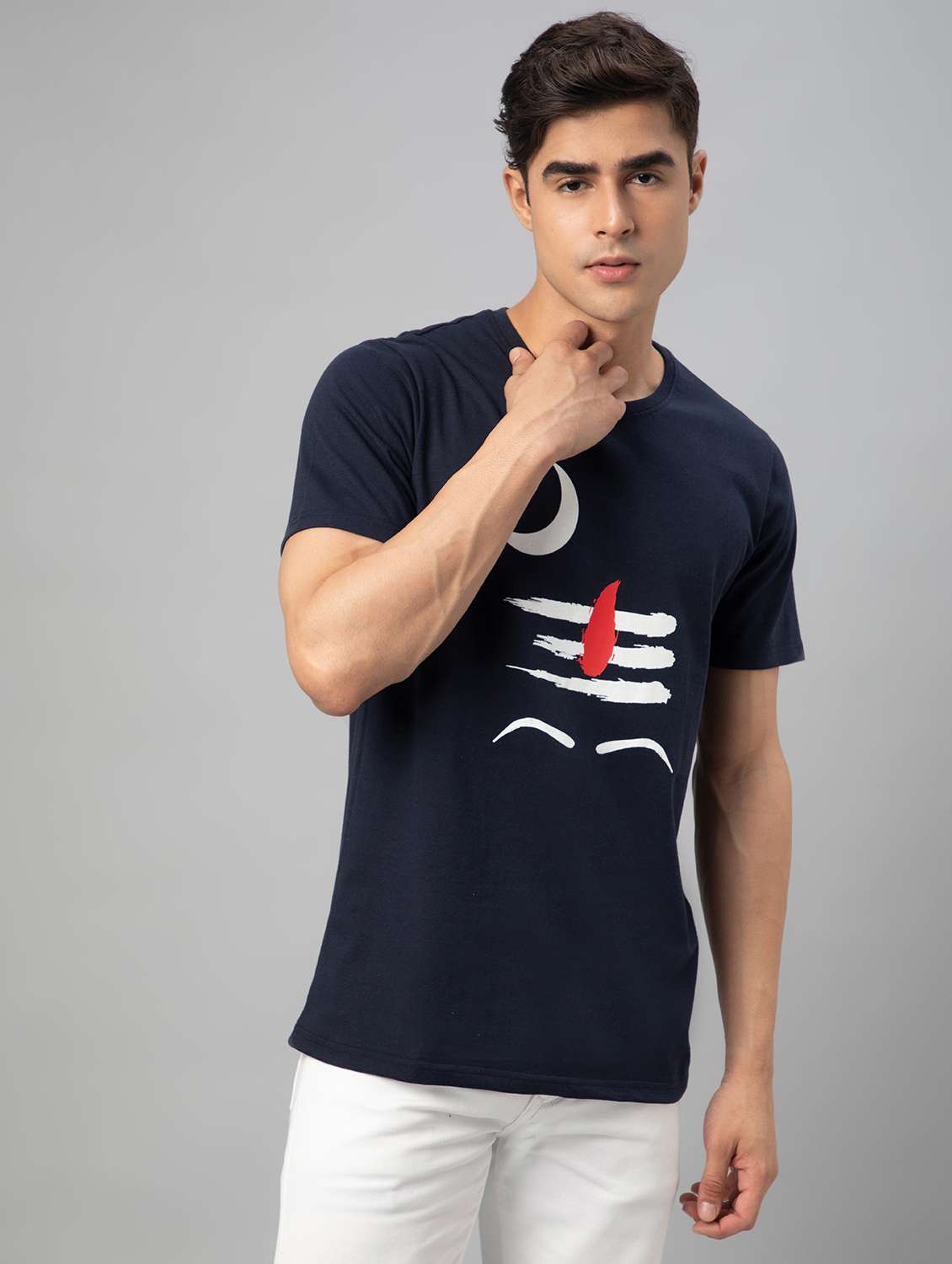 navy blue printed short sleeve t-shirt - 20366371 -  Standard Image - 2