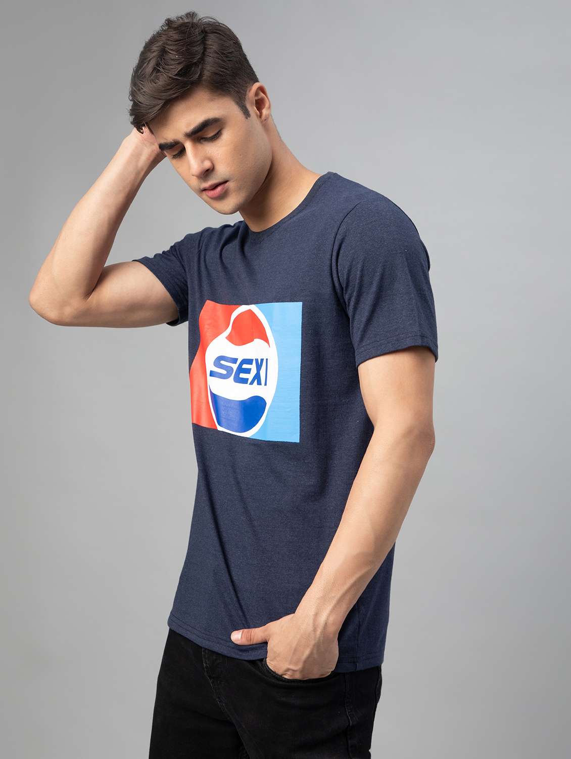navy blue printed short sleeve t-shirt - 20366482 -  Standard Image - 2