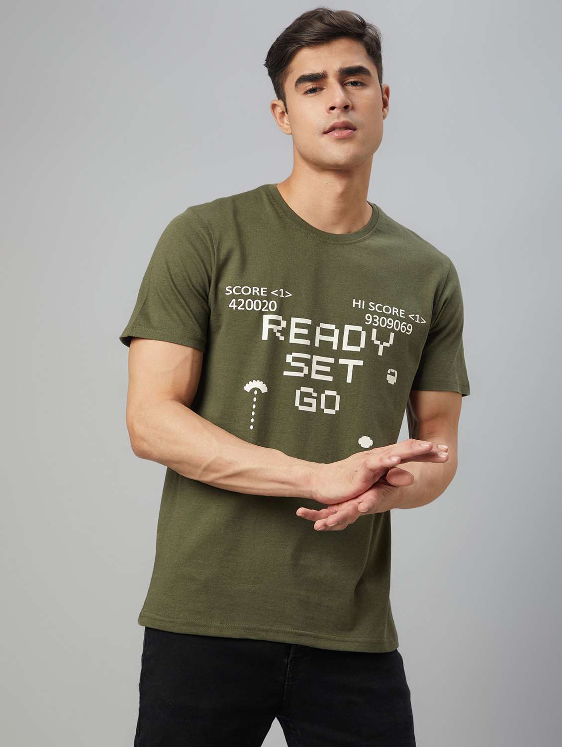 olive printed short sleeve t-shirt - 20367083 -  Standard Image - 2