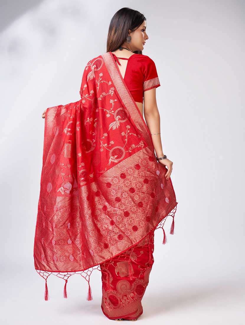 red colored banarasi  saree with blouse - 20367466 -  Standard Image - 2