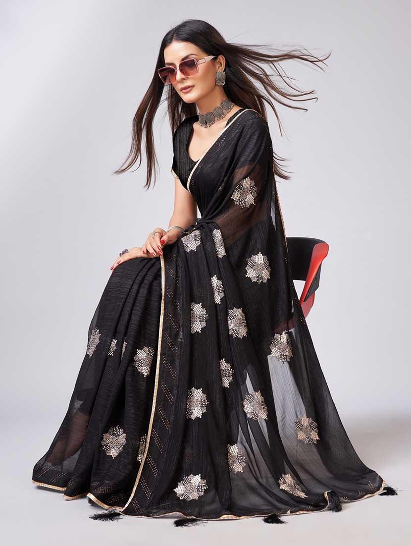 black colored embellished saree with blouse - 20367470 - Standard Image - 2