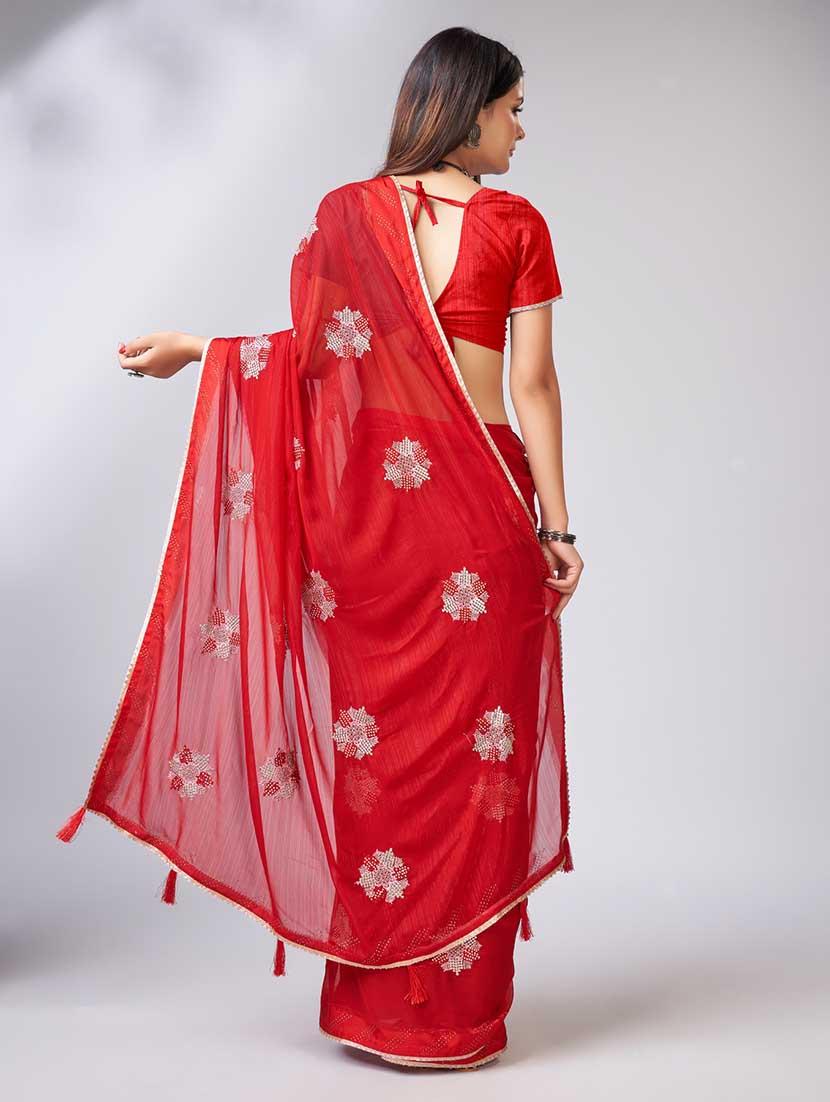 red colored embellished saree with blouse - 20367473 - Standard Image - 2