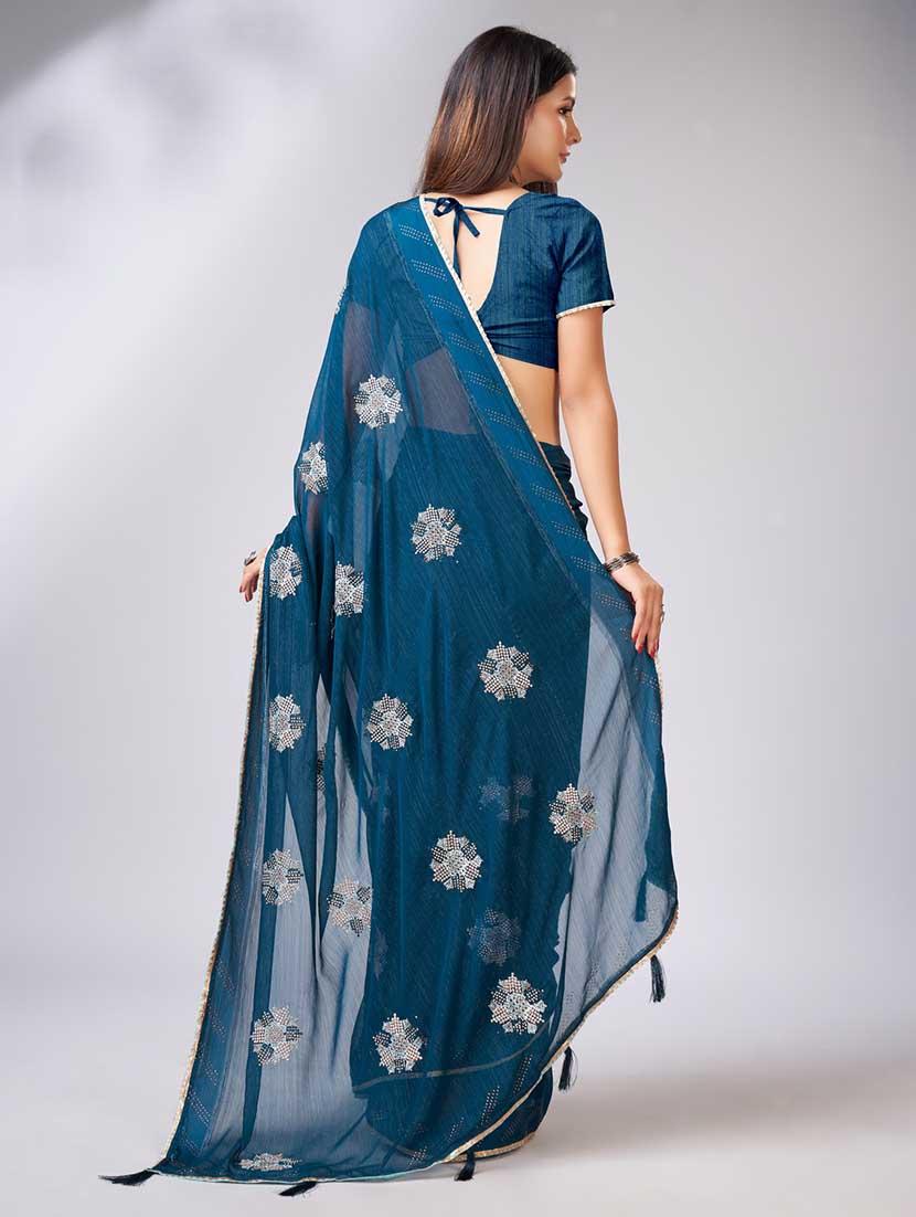 teal colored embellished saree with blouse - 20367474 - Standard Image - 2