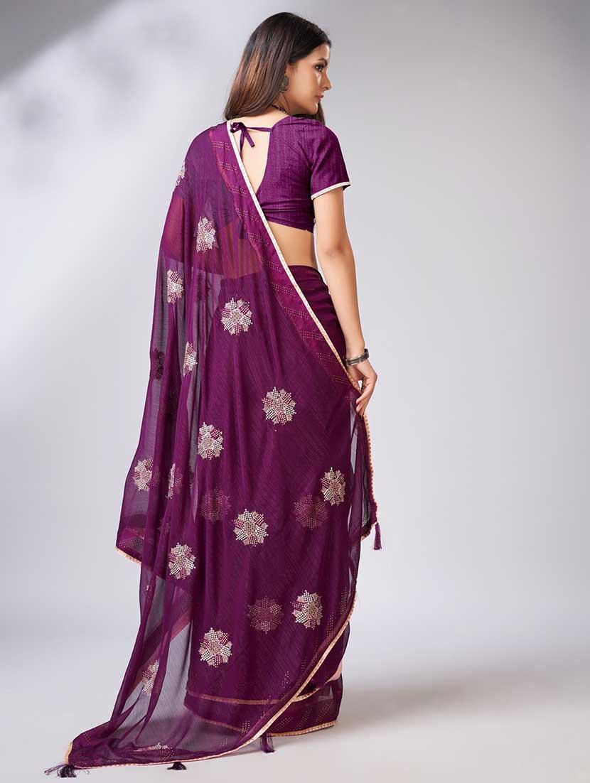 purple colored embellished saree - 20367475 - Standard Image - 2