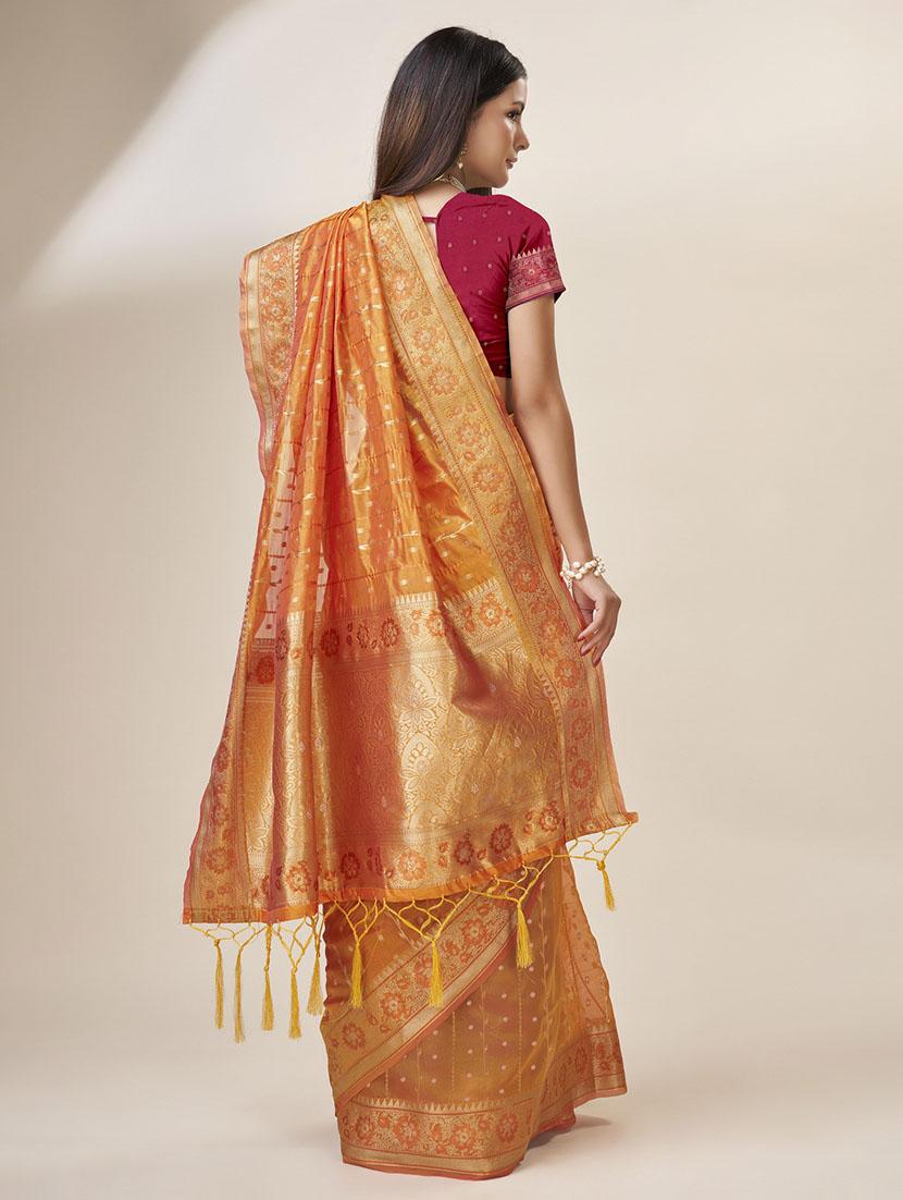 orange colored bordered saree - 20367488 - Standard Image - 2