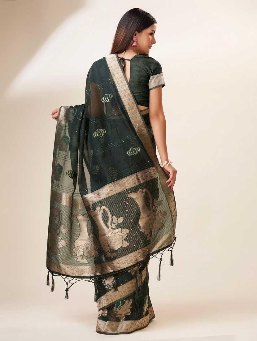 green colored bordered saree with blouse - 20367494 - Standard Image - 2