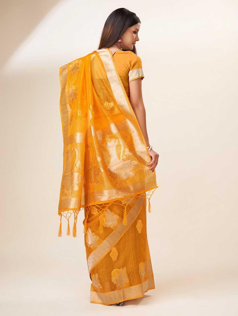 orange colored bordered saree with blouse - 20367499 - Standard Image - 2