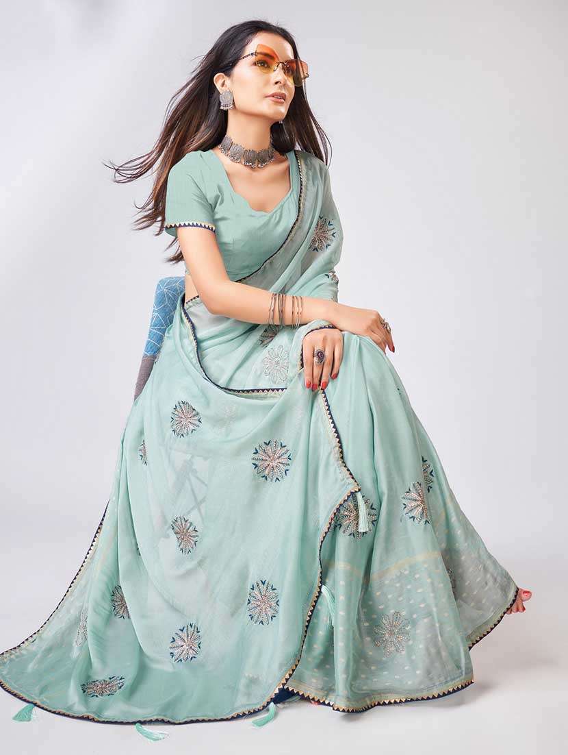 light blue colored embellished saree with blouse - 20367504 - Standard Image - 2