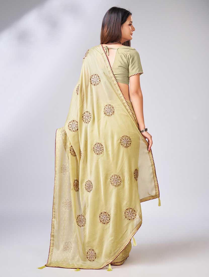beige colored embellished saree with blouse - 20367505 - Standard Image - 2