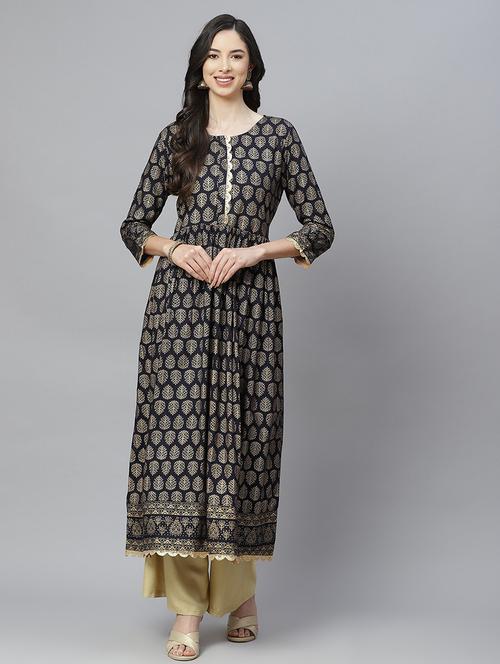 women foil printed flared kurta - 20367564 -  Standard Image - 0