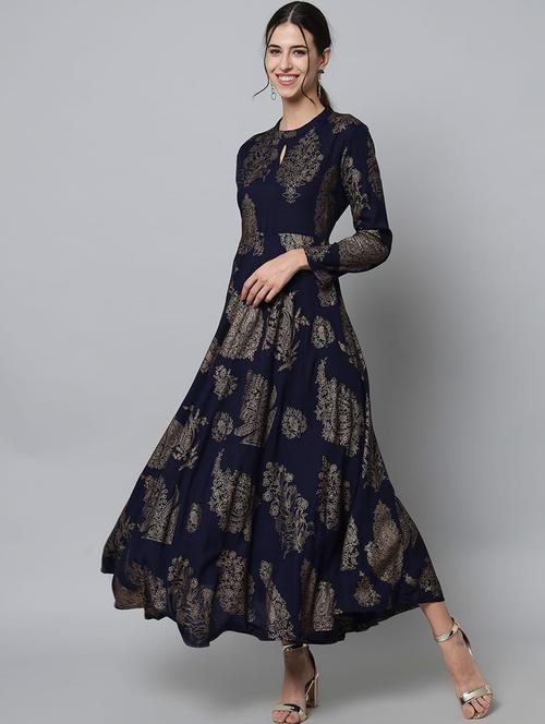 navy blue colored flared kurta - 20367566 -  Standard Image - 0