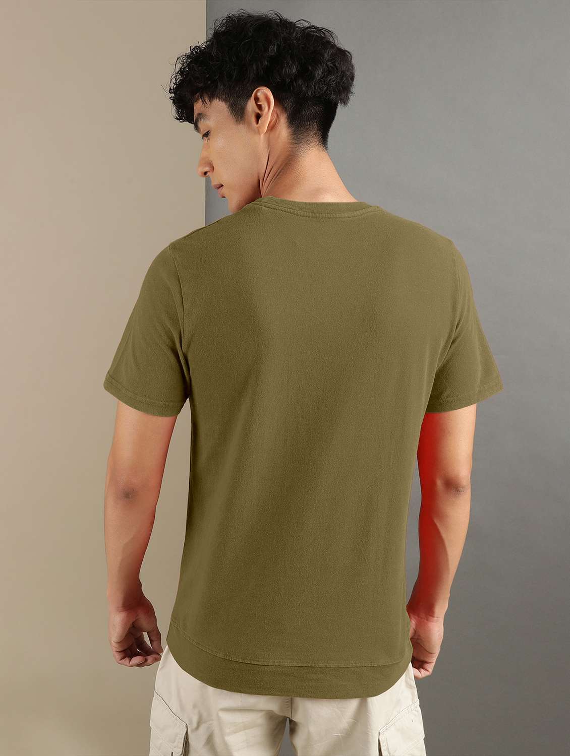 men olive round neck cotton blend regular t-shirt - 20367750 -  Standard Image - 2