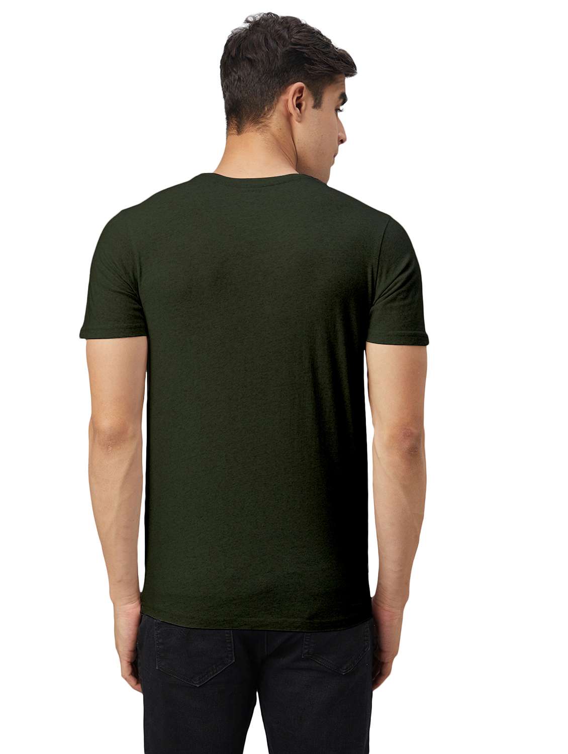 olive solid round neck t-shirt - 20367757 -  Standard Image - 2