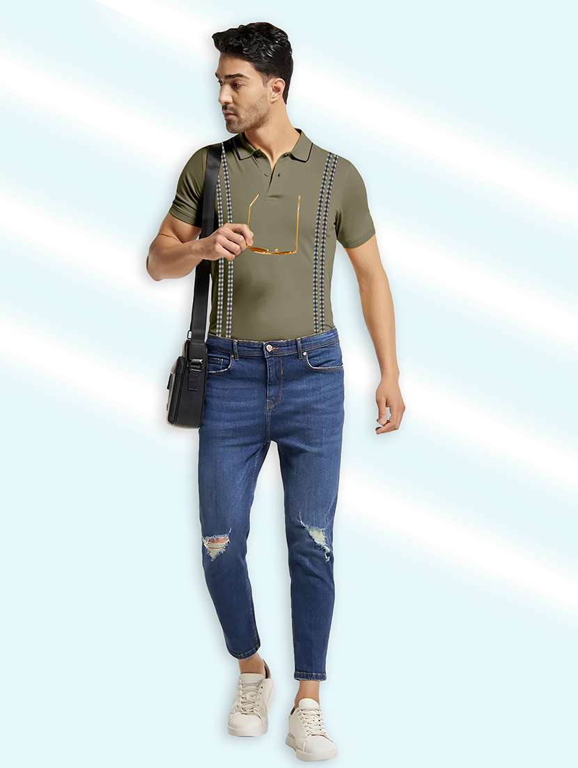 olive striped polo t-shirt - 20367902 -  Standard Image - 2