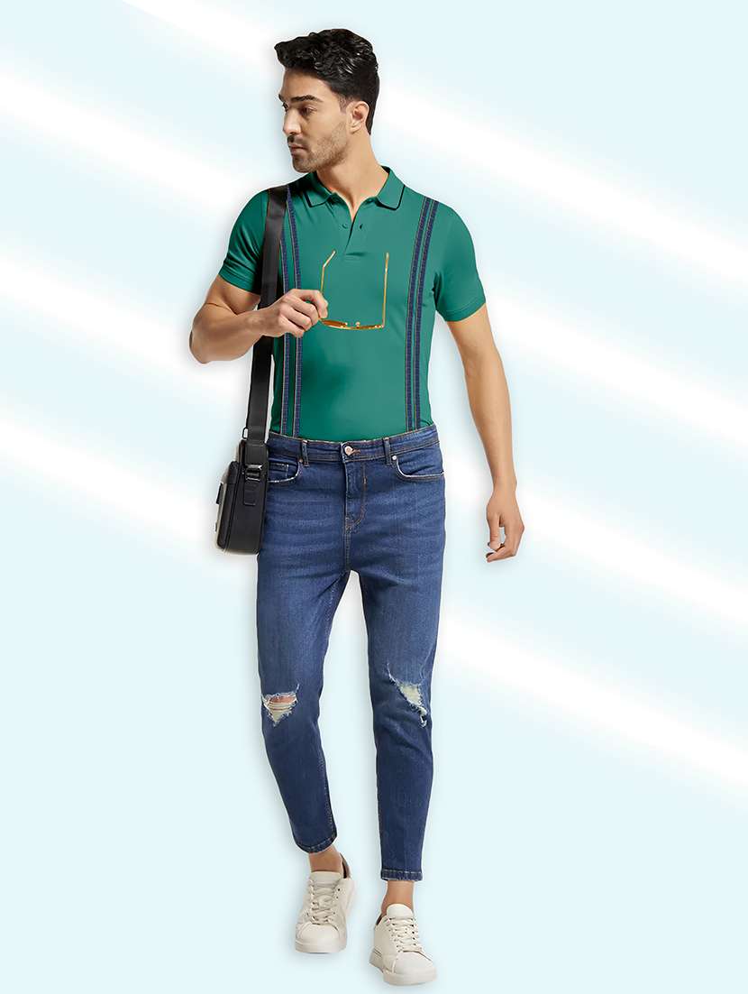 teal striped polo t-shirt - 20367906 -  Standard Image - 2