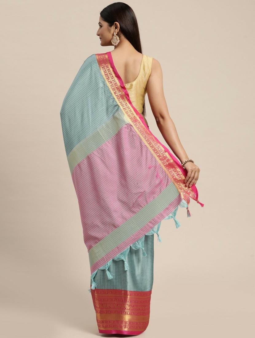 self design zari work kanjivaram saree with blouse - 20369056 - Standard Image - 2