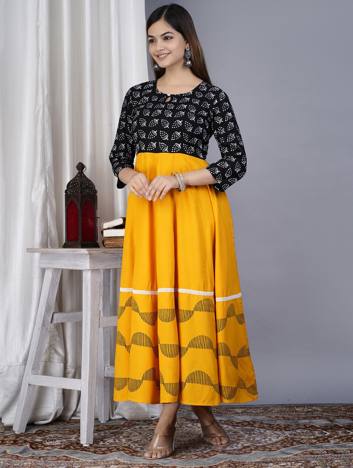yellow colored flared kurta - 20369325 - Standard Image - 2