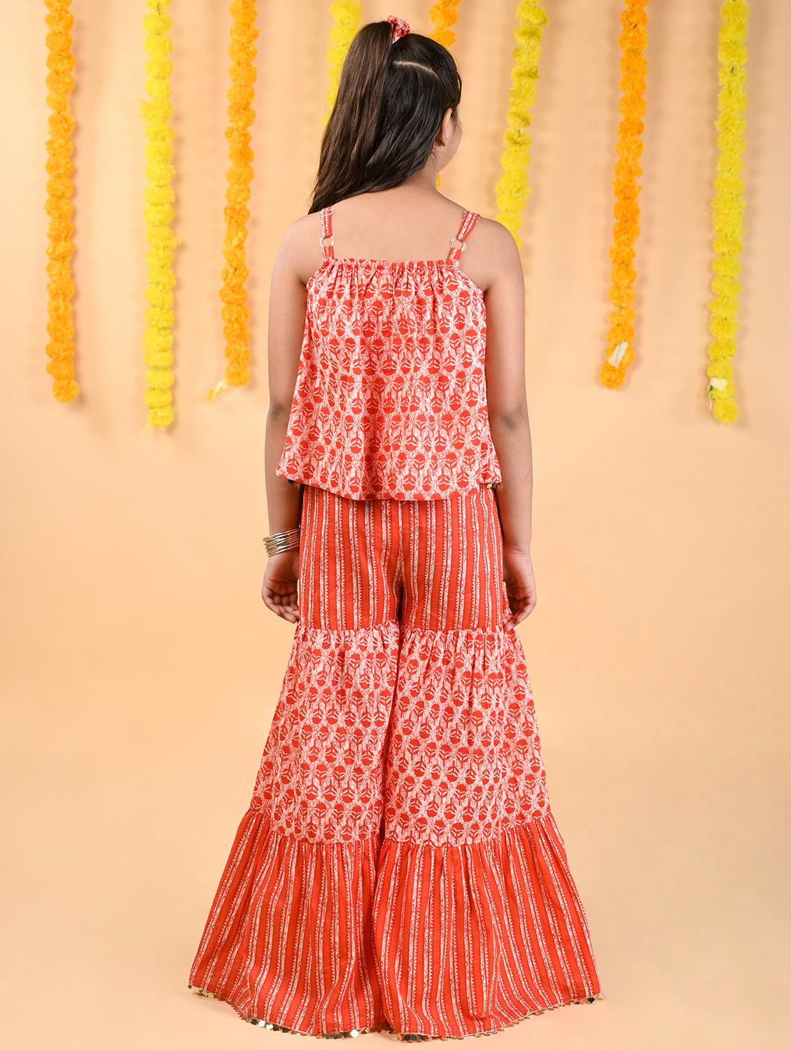 orange batik print kurta sharara set - 20369525 - Standard Image - 2