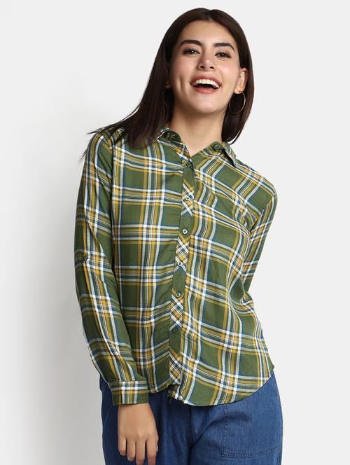 green checkered regular shirt - 20369558 - Standard Image - 0