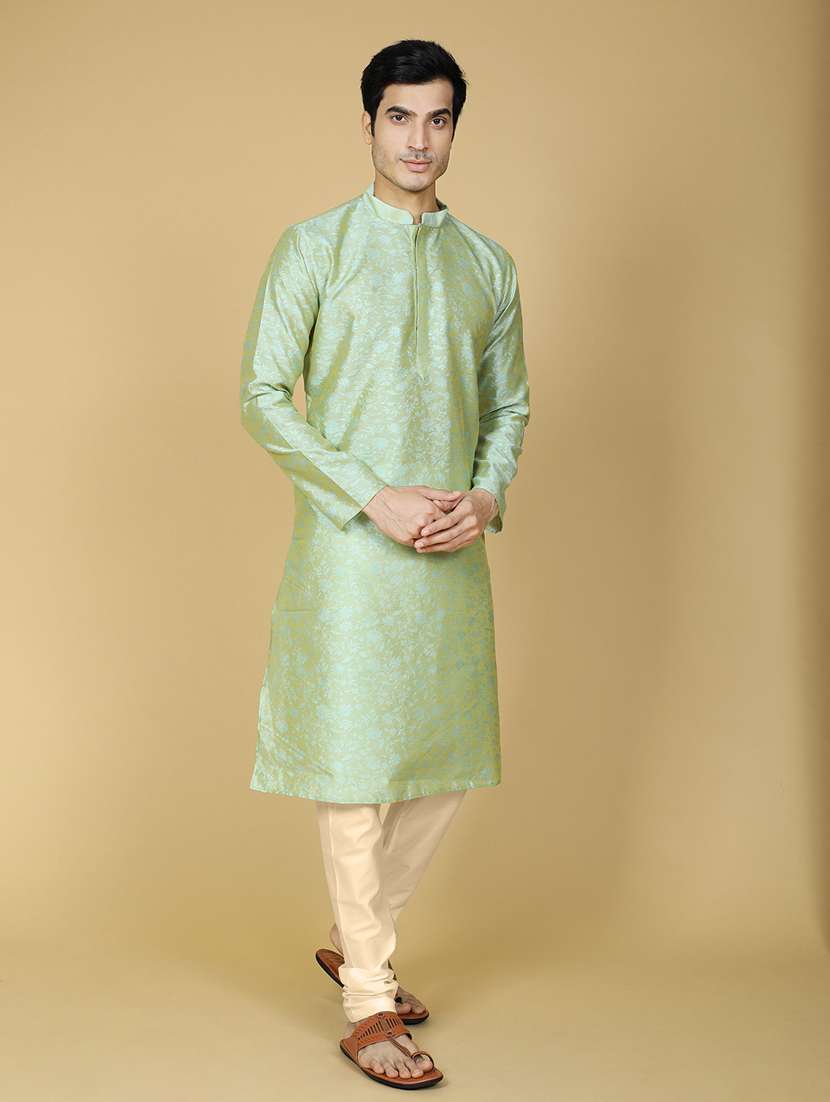 men self design jacquard long kurta - 20372762 - Standard Image - 2