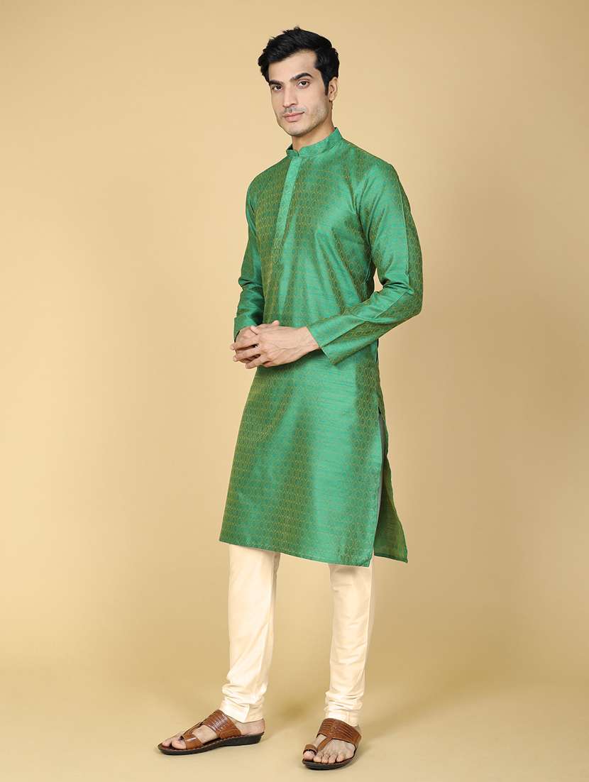 men self design jacquard long kurta - 20372764 - Standard Image - 2