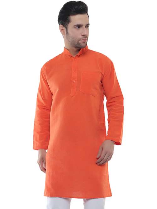 men mandarin neck solid long kurta - 20373045 - Standard Image - 0