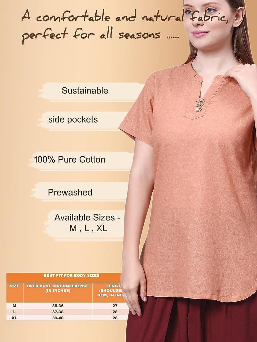 orange cotton straight kurti - 20374698 - Standard Image - 2