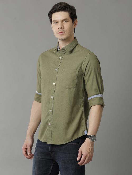 olive cotton casual shirt - 20374719 -  Standard Image - 0