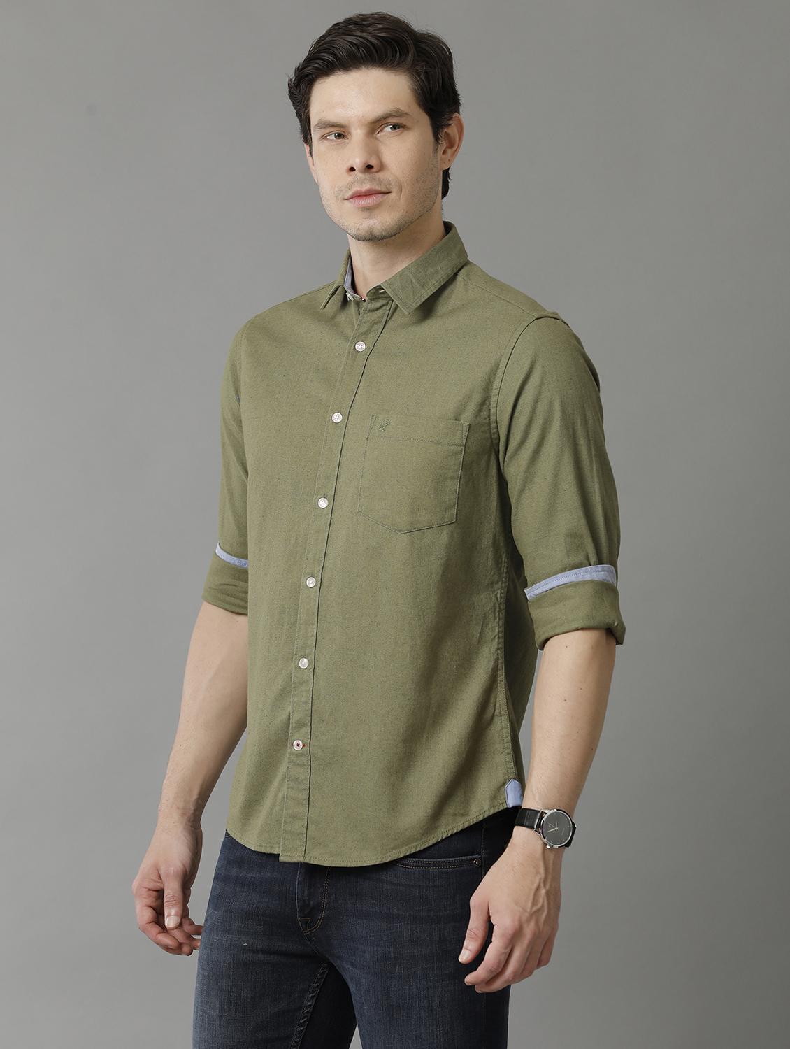 olive cotton casual shirt - 20374719 -  Zoom Image - 0