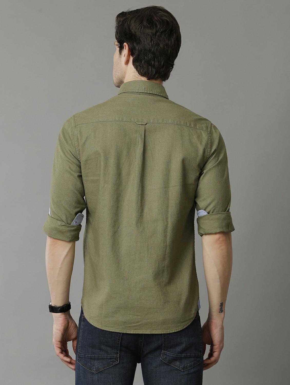 olive cotton casual shirt - 20374719 - Standard Image - 2