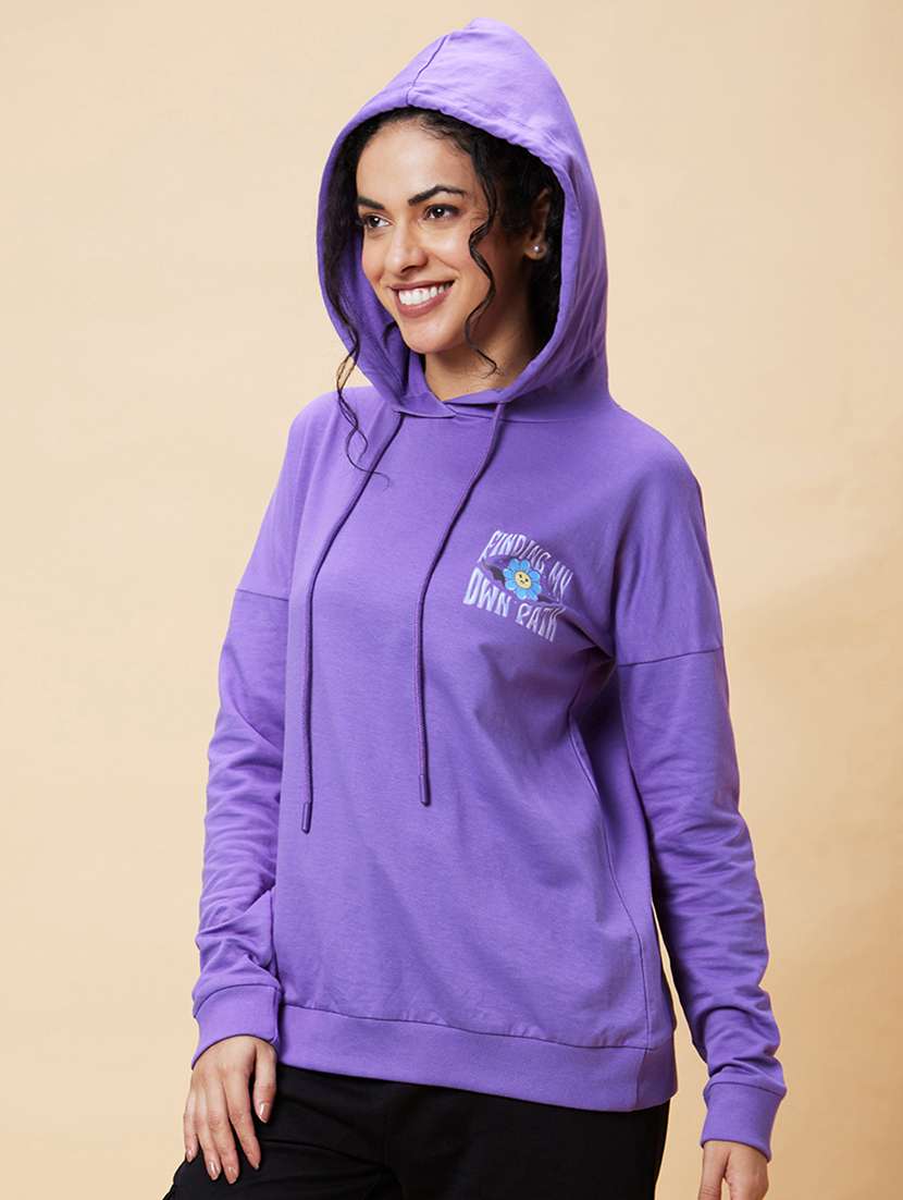 women purple cotton regular sweatshirt - 20375059 -  Standard Image - 2
