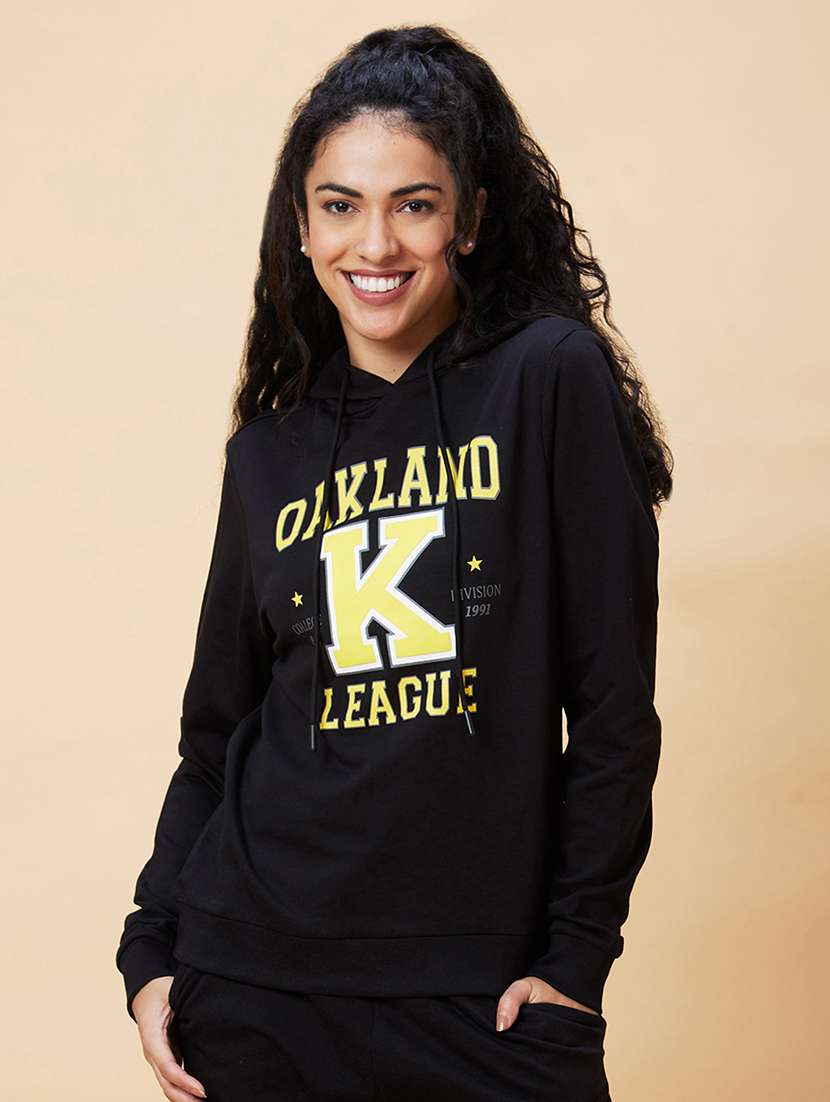 women black cotton front print sweatshirt