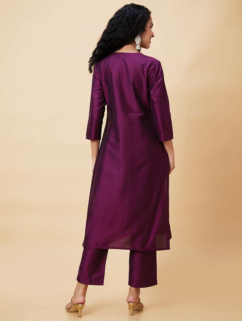 globus women purple embroidered ethnic motifs festive straight kurta with trousers - 20375069 -  Standard Image - 2
