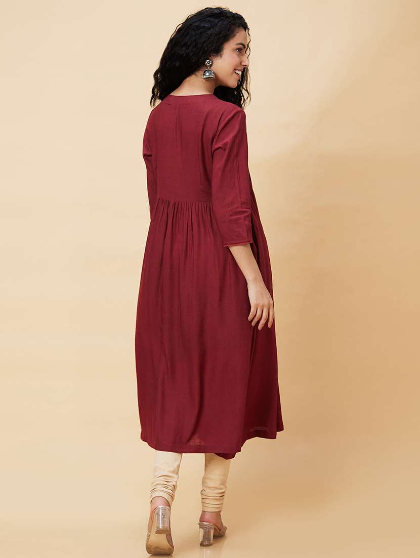 women maroon viscose a-line kurta - 20375074 -  Standard Image - 2