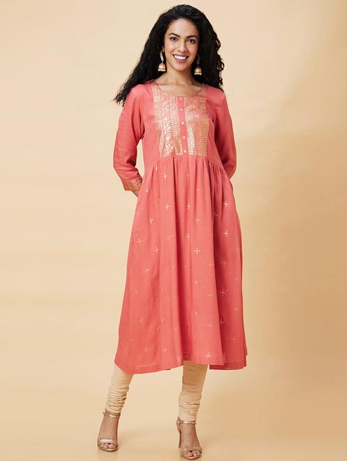 women coral viscose a-line kurta - 20375075 -  Standard Image - 0