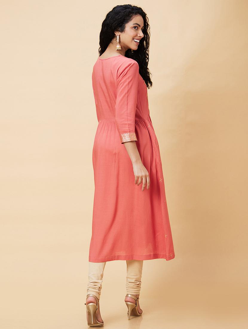 women coral viscose a-line kurta - 20375075 - Standard Image - 2