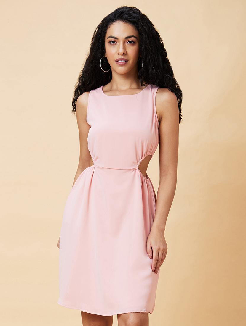women pink polyester a-line dress - 20375085 -  Zoom Image - 0