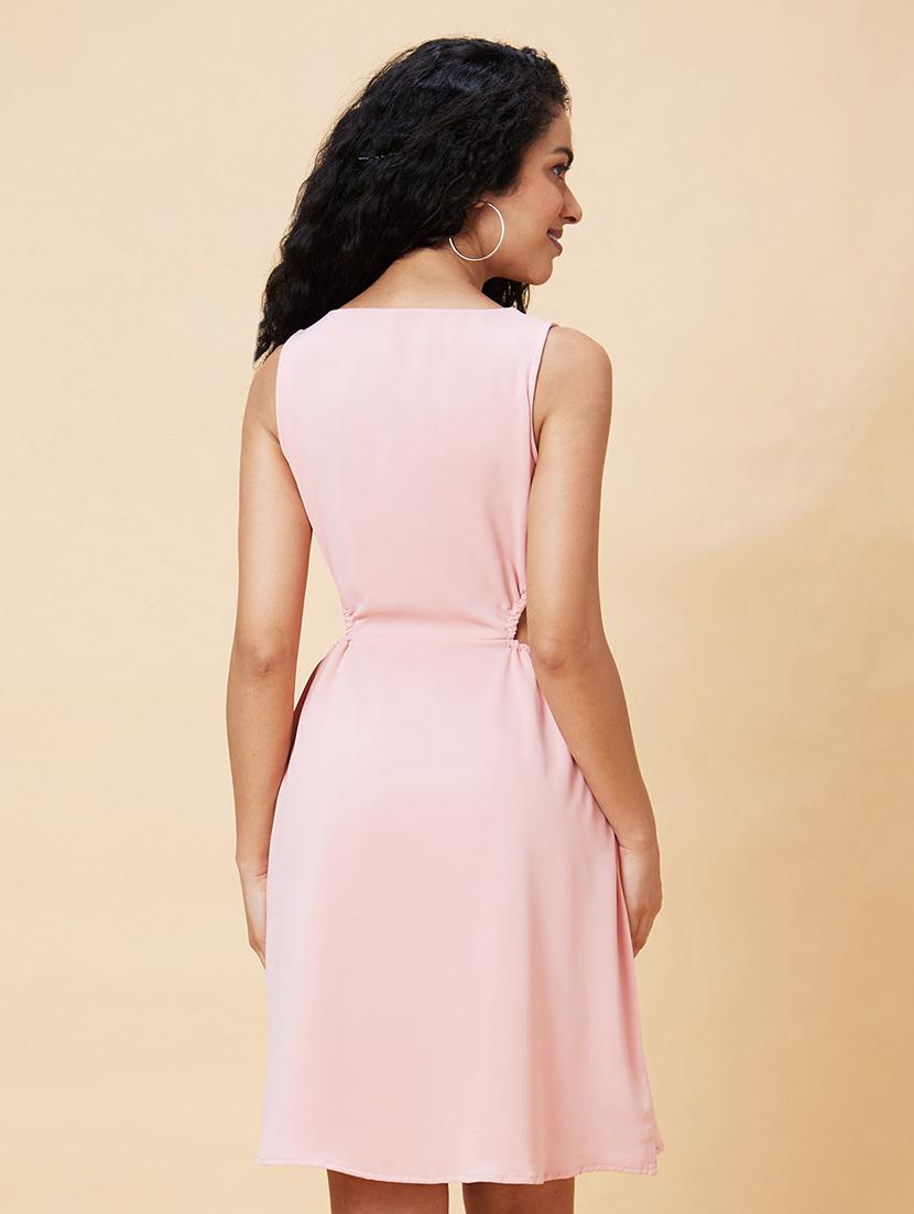 women pink polyester a-line dress - 20375085 - Standard Image - 2
