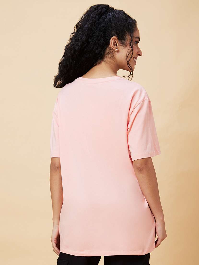 women's chest print round neck t-shirt - 20375094 -  Standard Image - 2