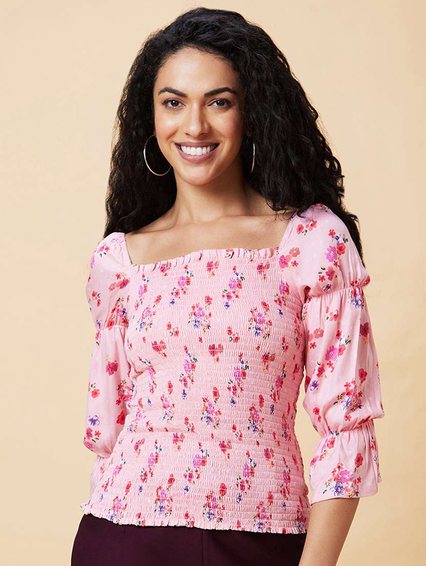 pink floral printed regular top