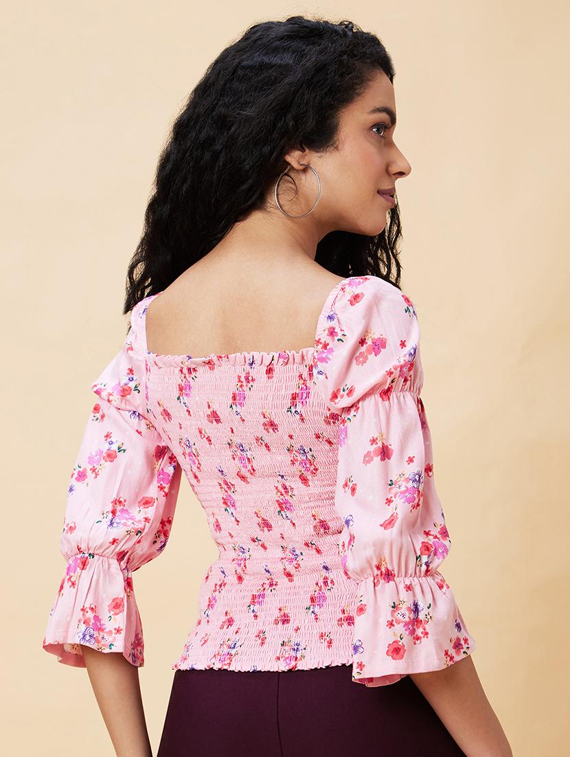 pink floral printed regular top - 20375099 - Standard Image - 2