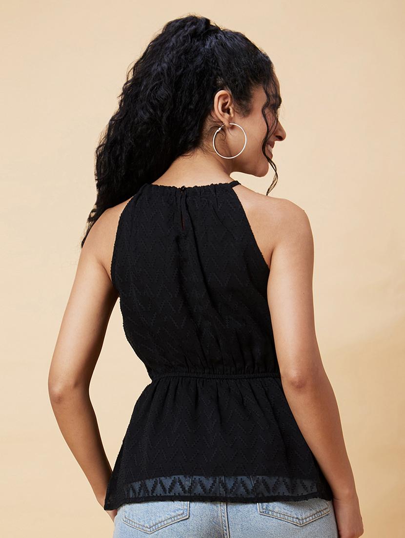 black self-designed peplum top - 20375102 - Standard Image - 2