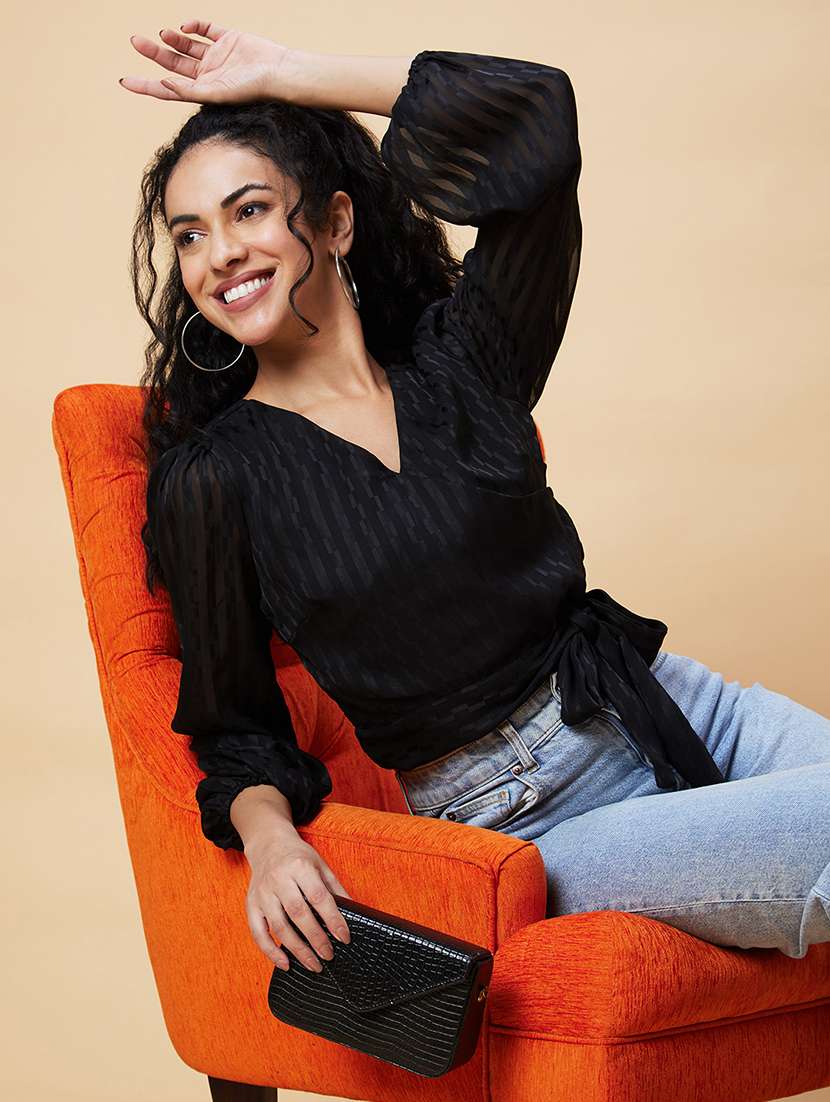 black self-designed regular top - 20375114 -  Standard Image - 2