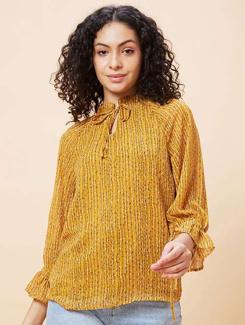 women mustard polyester regular top - 20375115 -  Standard Image - 0