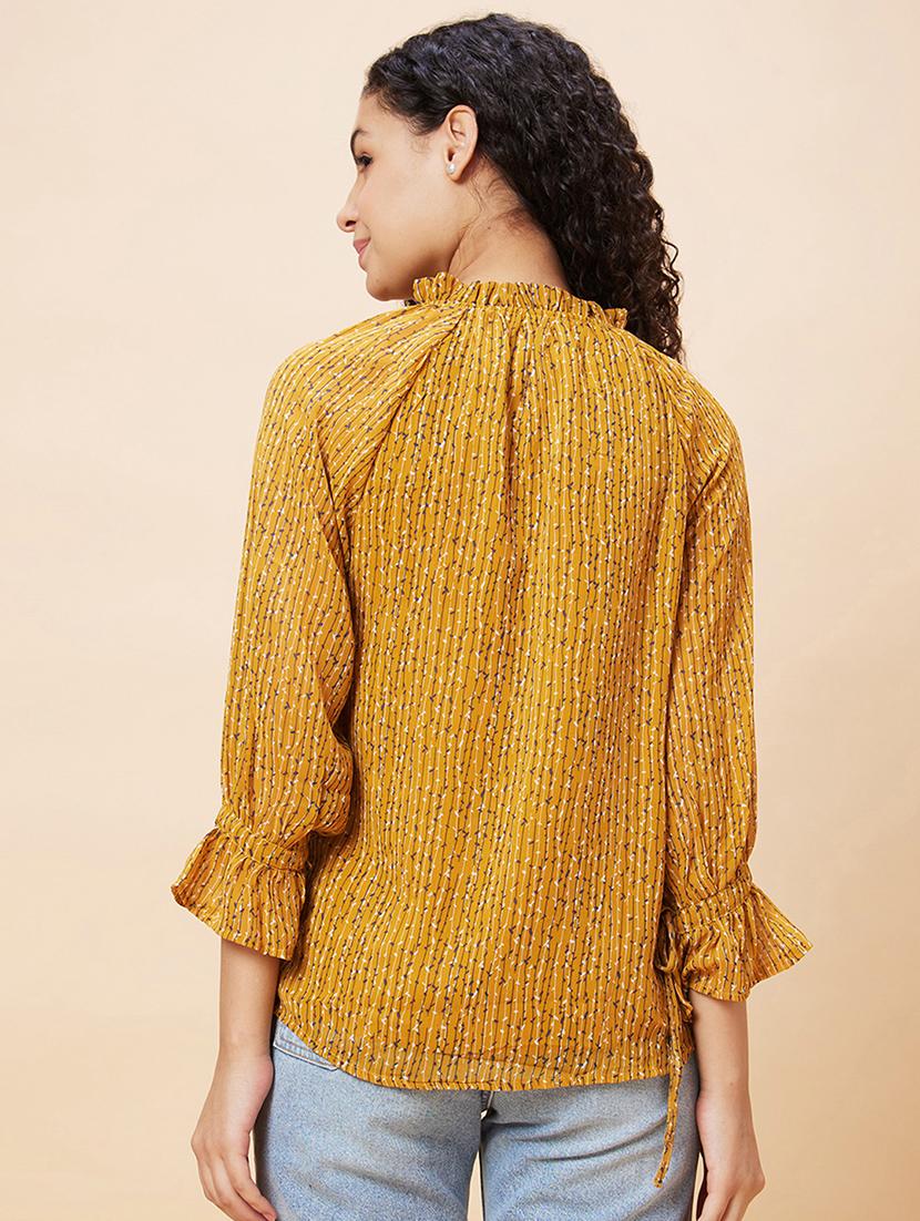 women mustard polyester regular top - 20375115 - Standard Image - 2