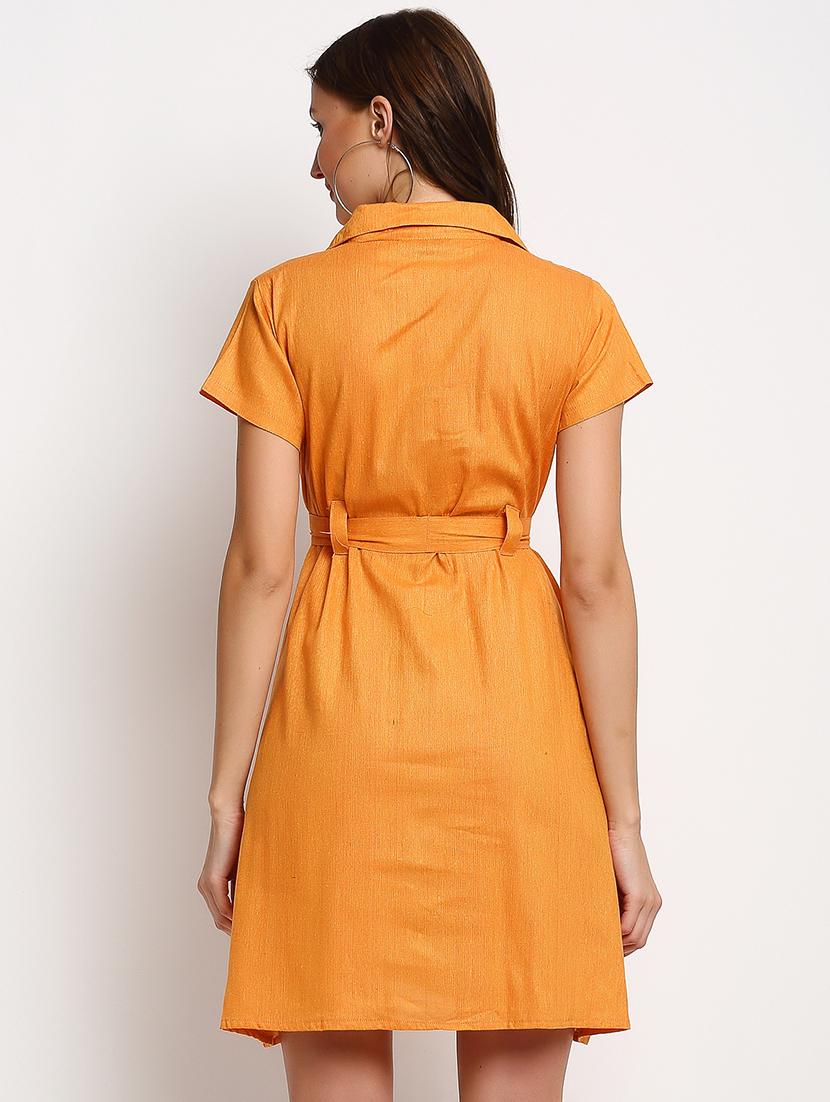 orange solid a-line dress - 20375234 - Standard Image - 2