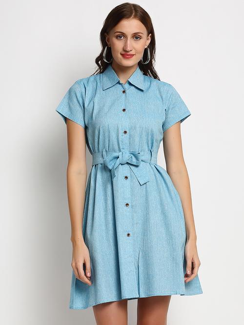 blue solid a-line dress - 20375237 -  Standard Image - 0